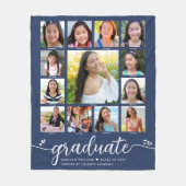 Navy Afstuderen K-12 Modern Script Photo Collage Fleece Deken (Voorkant)