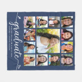 Navy Afstuderen K-12 Modern Script Photo Collage Fleece Deken (Voorkant (Horizontaal))