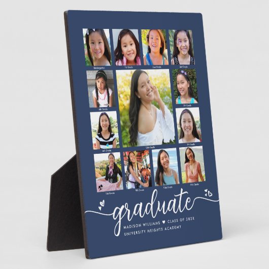 Navy Afstuderen K-12 Modern Script Photo Collage Fotoplaat (Zijkant)