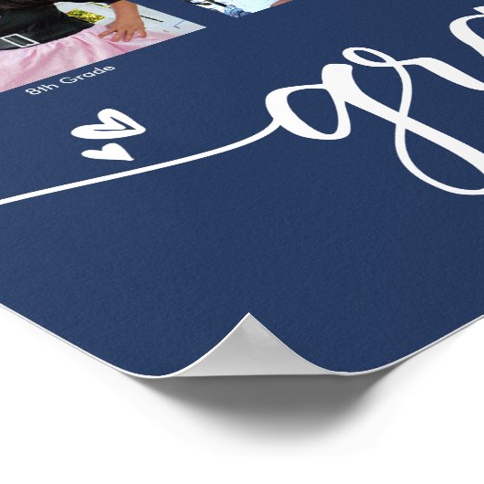 Navy Afstuderen K-12 Modern Script Photo Collage Poster (Hoek)
