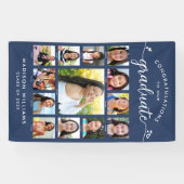 Navy Afstuderen K-12 Modern Script Photo Collage Spandoek (Horizontaal)