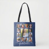 Navy Afstuderen K-12 Modern Script Photo Collage Tote Bag (Voorkant)