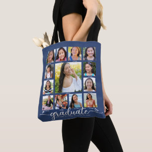 Navy Afstuderen K-12 Modern Script Photo Collage Tote Bag