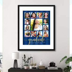 Navy Afstuderen K-12 Script Photo Collage Real Gol Folie Afdrukken