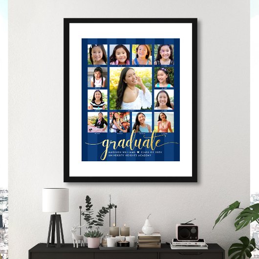 Navy Afstuderen K-12 Script Photo Collage Real Gol Folie Afdrukken