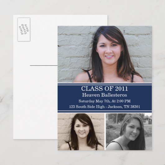 Navy Afstuderen Klasse van de Post Card Invitation Uitnodiging Briefkaart (Voorkant / Achterkant)