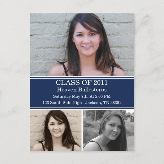 Navy Afstuderen Klasse van de Post Card Invitation Uitnodiging Briefkaart (Voorkant)