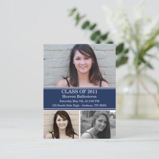 Navy Afstuderen Klasse van de Post Card Invitation Uitnodiging Briefkaart (Staand voorkant)