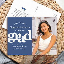 Navy afstuderen opslaan datum foto vet typografie uitnodiging briefkaart