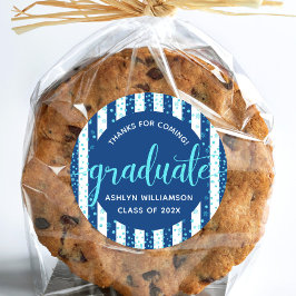 Navy Afstuderen Turquoise Glitter Confetti Script Ronde Sticker