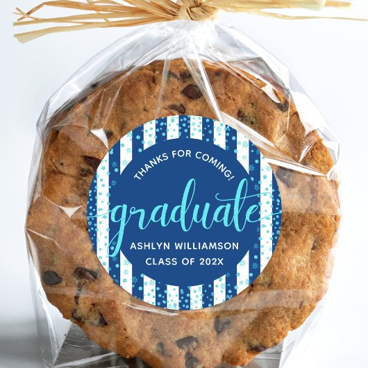 Navy Afstuderen Turquoise Glitter Confetti Script Ronde Sticker