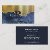 Navy Agaat Geborsteld Goud Metaal Visitekaartje (Voorkant / Achterkant)