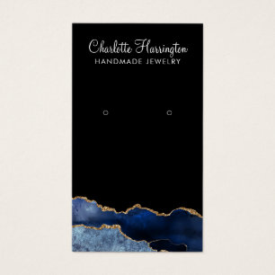 Navy Agate Gold Glitter Earring Display Card Visitekaartje