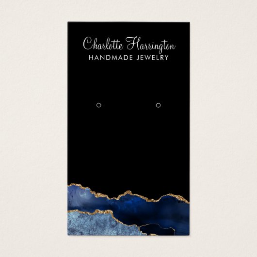 Navy Agate Gold Glitter Earring Display Card Visitekaartje (Voorkant)