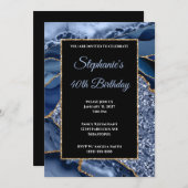 Navy Agate Gold Glitter Glam 40th Birthday Kaart (Voorkant / Achterkant)