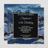 Navy Agate Gold Glitter Glam 50th Birthday Kaart (Voorkant / Achterkant)