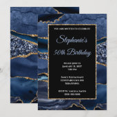 Navy Agate Gold Glitter Glam 50th Birthday Kaart (Voorkant / Achterkant)