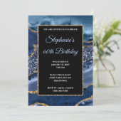Navy Agate Gold Glitter Glam 60th Birthday Kaart (Staand voorkant)