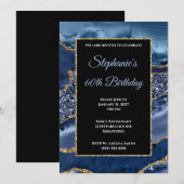 Navy Agate Gold Glitter Glam 60th Birthday Kaart (Voorkant / Achterkant)