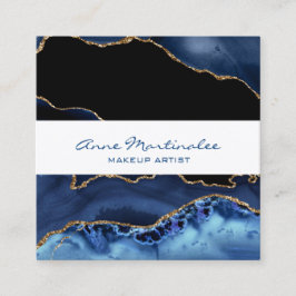 Navy Agate Gold Glitter Square Visitekaartje