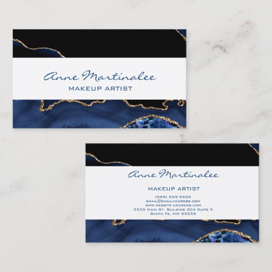 Navy Agate Gold Glitter Visitekaartje (Voorkant / Achterkant)