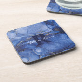 Navy Agate Monogram en naam Marble Luxury Bier Onderzetter (Linkerzijde)