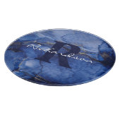 Navy Agate Monogram en naam Marble Luxury Snijplank (Hoek)