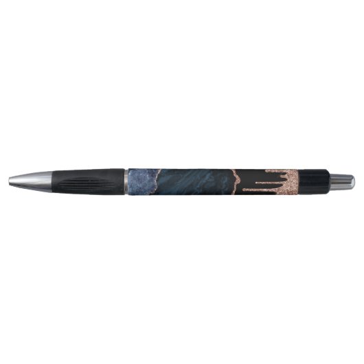 Navy Agate Roos Gold Glitter Drip Pen (Voorkant)