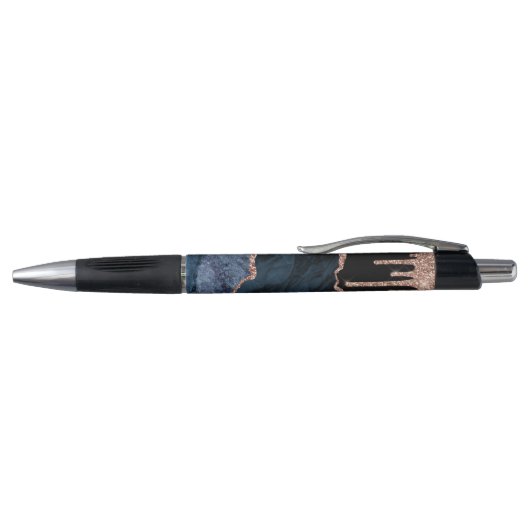 Navy Agate Roos Gold Glitter Drip Pen (Bovenkant)