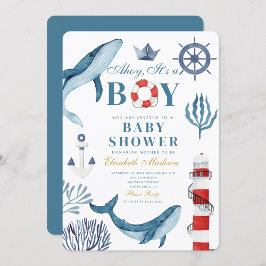 Navy Ahoy Het is een jongen Sailor Whale Zee Baby Kaart