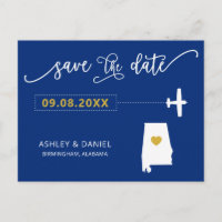 Navy Alabama Wedding Save the Date Map Briefkaart