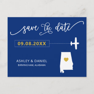 Navy Alabama Wedding Save the Date Map Briefkaart