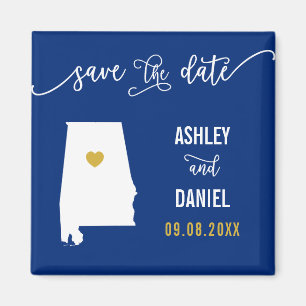 Navy Alabama Wedding Save the Date Map Magneet