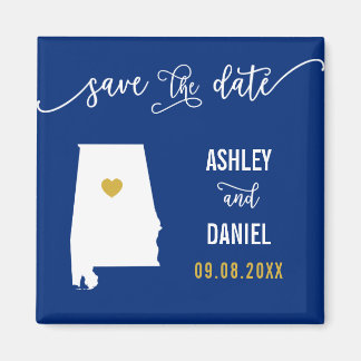 Navy Alabama Wedding Save the Date Map Magneet