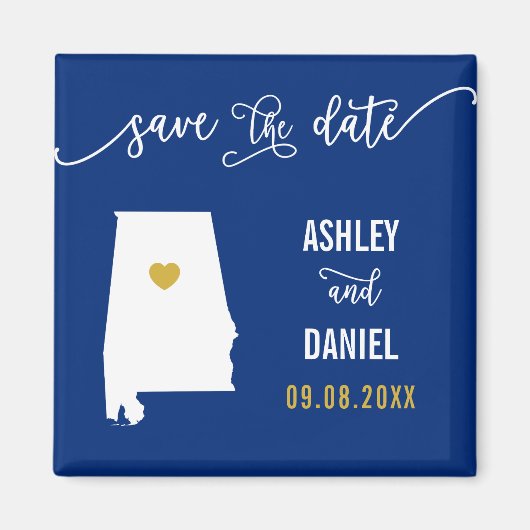 Navy Alabama Wedding Save the Date Map Magneet (Voorkant)