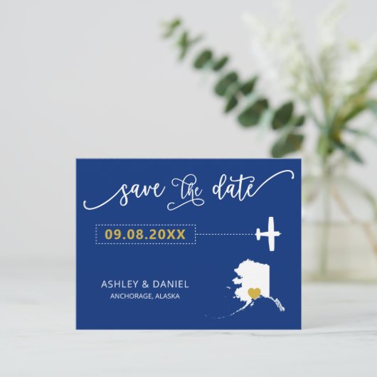 Navy Alaska Wedding Save the Date Map Briefkaart (Staand voorkant)