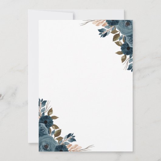 Navy Alcohol Inkt Bloemen Achtergrond Bruiloft Kaart (Achterkant)