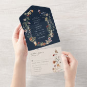 Navy All in One Wedding Invite Uitnodiging (Afscheurbaar)
