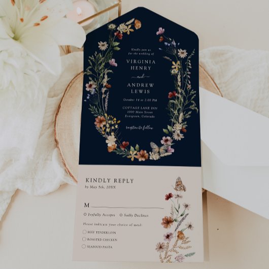 Navy All in One Wedding Invite Uitnodiging