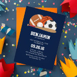 Navy All Star Sports thema verjaardagsfeestje Kaart<br><div class="desc">Deze super leuke verjaardagsuitnodiging is perfect voor de kleine atleet in je leven. Op zoek naar een aangepaste kleur? Stuur ons een bericht naar heartlockedstudio@gmail.com en ik help u graag verder. Of klik op de knop AANPASSEN! en laat je fantasie de vrije loop! Maak je klaar om groot te scoren...</div>