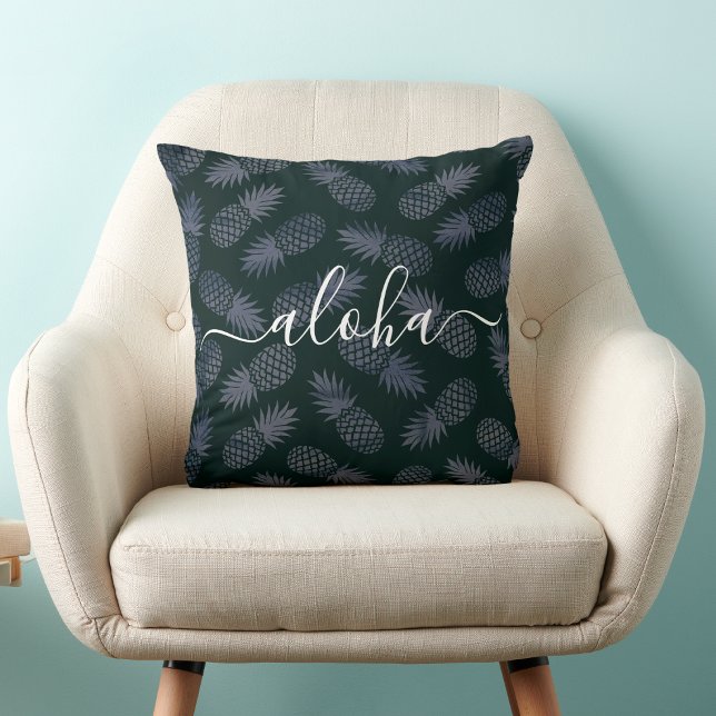 Navy Aloha Script Pineapple Pattern Tropical Bold Kussen (Creator heeft geüpload)