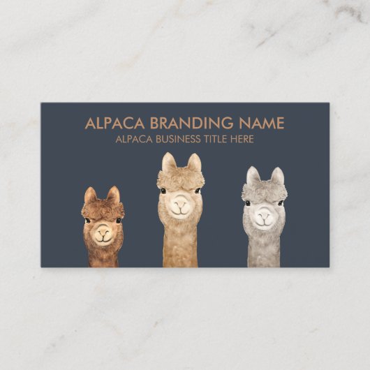 Navy Alpaca Llama Dier Visitekaartje (Voorkant)