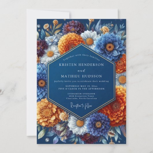 Navy Amber Autumnal Wedding Kaart (Voorkant)