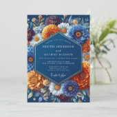Navy Amber Autumnal Wedding Kaart (Staand voorkant)