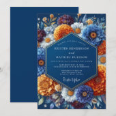 Navy Amber Autumnal Wedding Kaart (Voorkant / Achterkant)