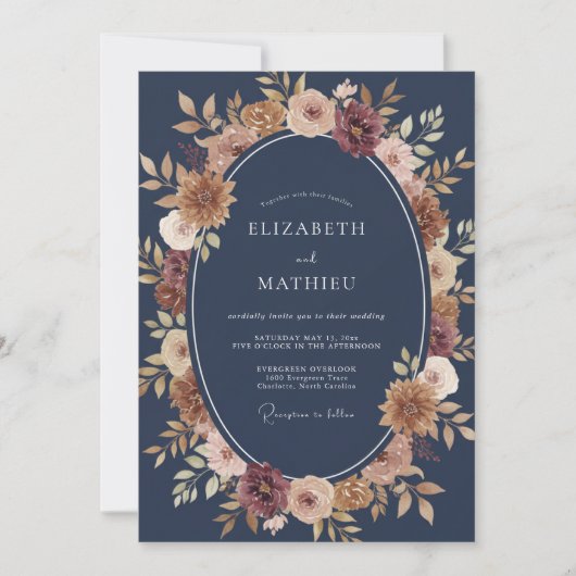 Navy Amethyst Bloemen Bruiloft Omhelzing Kaart (Voorkant)