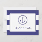 Navy Anchor Baby shower Dank u Nautical Stripes Bedankkaart (Voorkant)