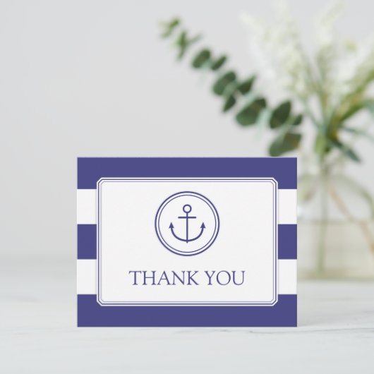 Navy Anchor Baby shower Dank u Nautical Stripes Bedankkaart (Staand voorkant)