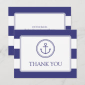 Navy Anchor Baby shower Dank u Nautical Stripes Bedankkaart (Voorkant / Achterkant)