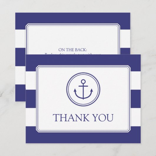 Navy Anchor Baby shower Dank u Nautical Stripes Bedankkaart (Voorkant / Achterkant)